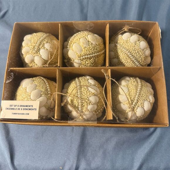 Tommy Bahama Set of 6 Multicolor Coastal Shell Decorative Balls Christmas Decor - Picture 1 of 8